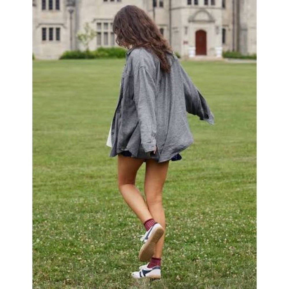Aerie Fave Anytime Twill Shirt In Smoked Gray Size XXS